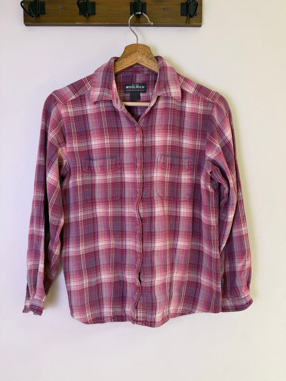 Vintage Y2K Woolrich Pink Plaid Flannel Shirt Petite Small Cotton Button Up